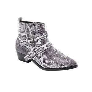 JANE AND THE SHOE Womens Black Snake Print Cindy Toe Block Heel Western Boot 8